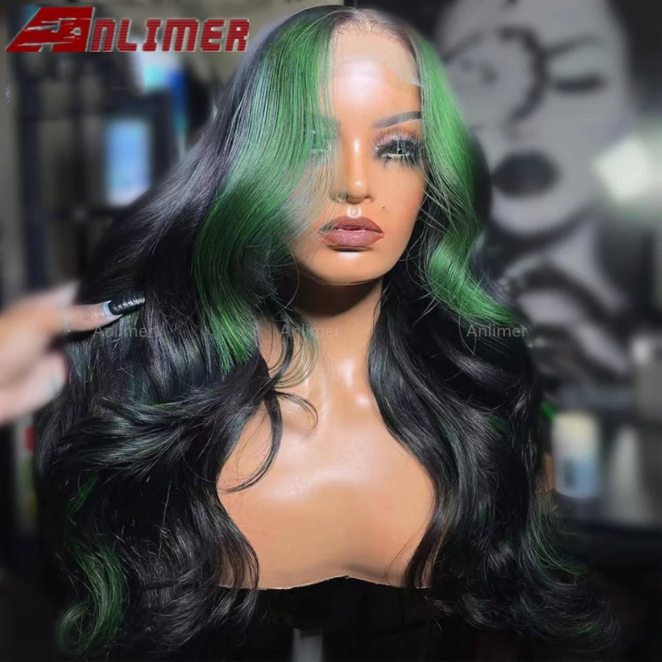 

Highlight Green Black Body Wave 13x4 Lace Front Human Hair Wig Peruvian Remy 100% 5x5 Silk Top Human Hair Wigs For Black Women