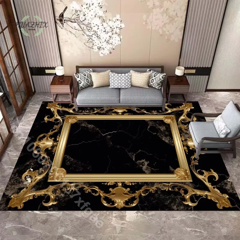 

Luxury Carpet Decoration Home Decor for Living Room Bathroom Golden Black Frame Large Size Bedroom Floor Mat Non-slip Lounge Rug