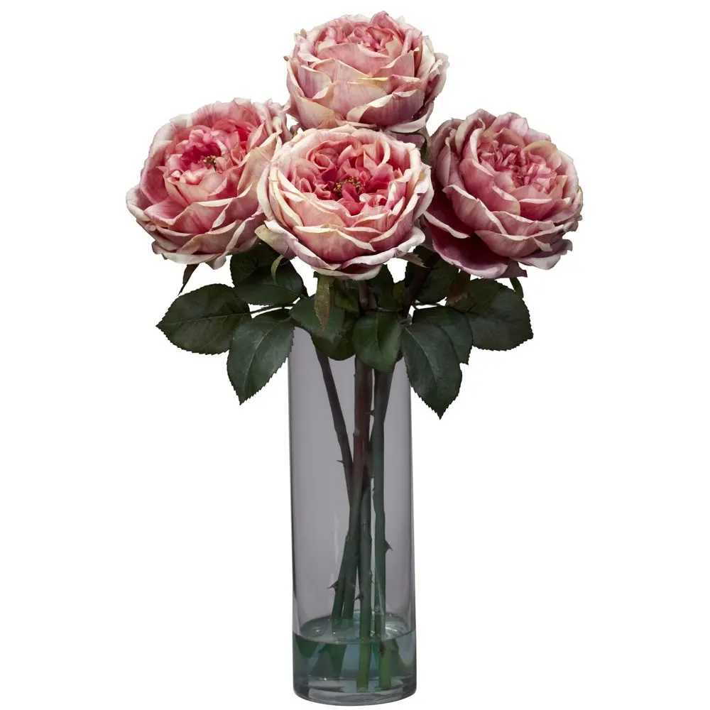 

Fancy Rose Artificial Flower Arrangement with Cylinder Vase, Pink