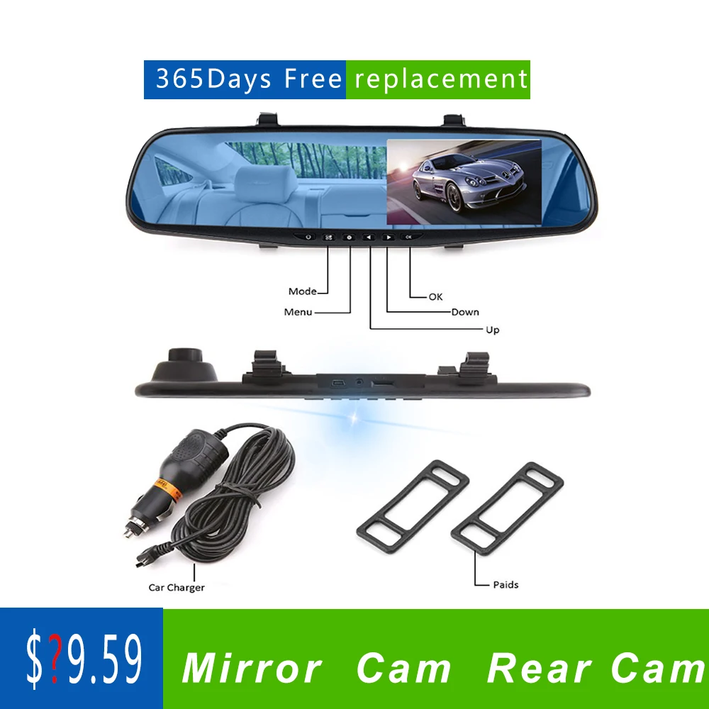 

Dash Cam Mirror Camera Car Dvr Front Rear Video Recorder 4.3inch Night Vision View Reverse Auto Recording Car Camera Dashcam