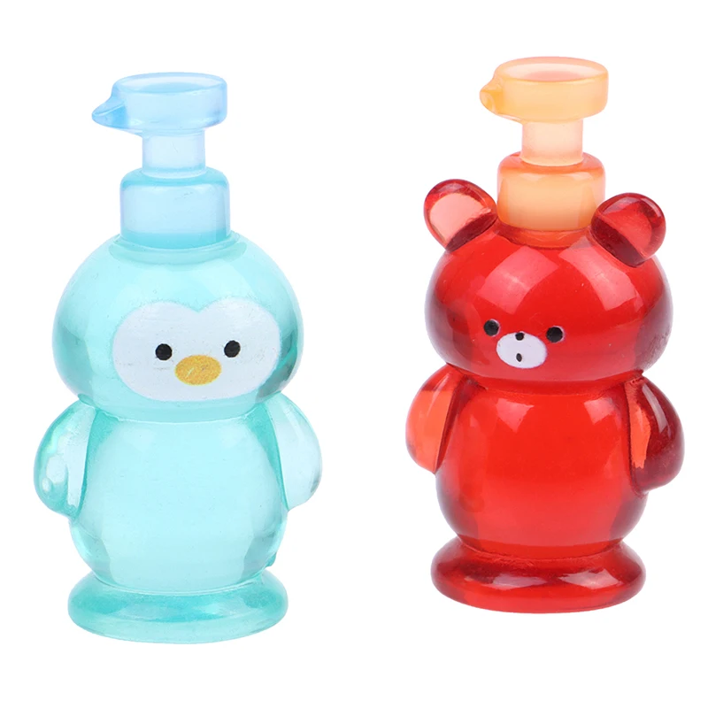 

1Set 1:6 1:8 Dollhouse Miniature Handwashing Fluid Cartoon Frog Duck Bear Penguin Model Living Scene Decor Toy 2/4pcs