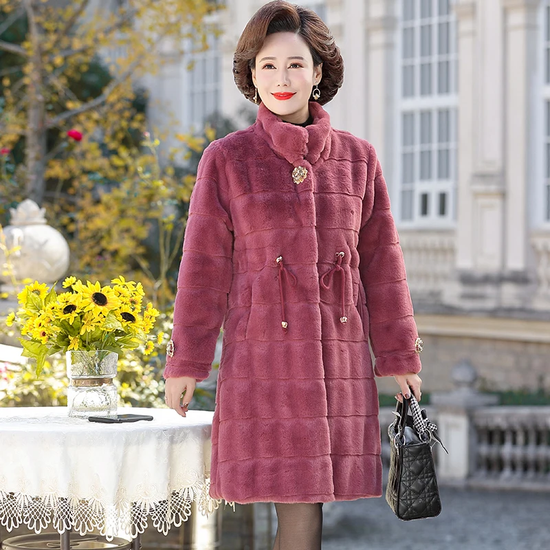 

Middle-aged Mother Fall Winter Clothes Jacket Mink Down Long Coat Noble Mink Woolen Overcoat Female Wool Coats