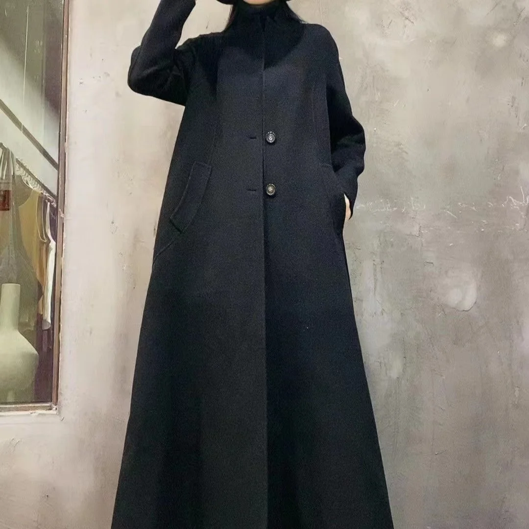 Vefadisa 2024 осенне-зимнее новое черное женское шерстяное пальто с воротником-стойкой