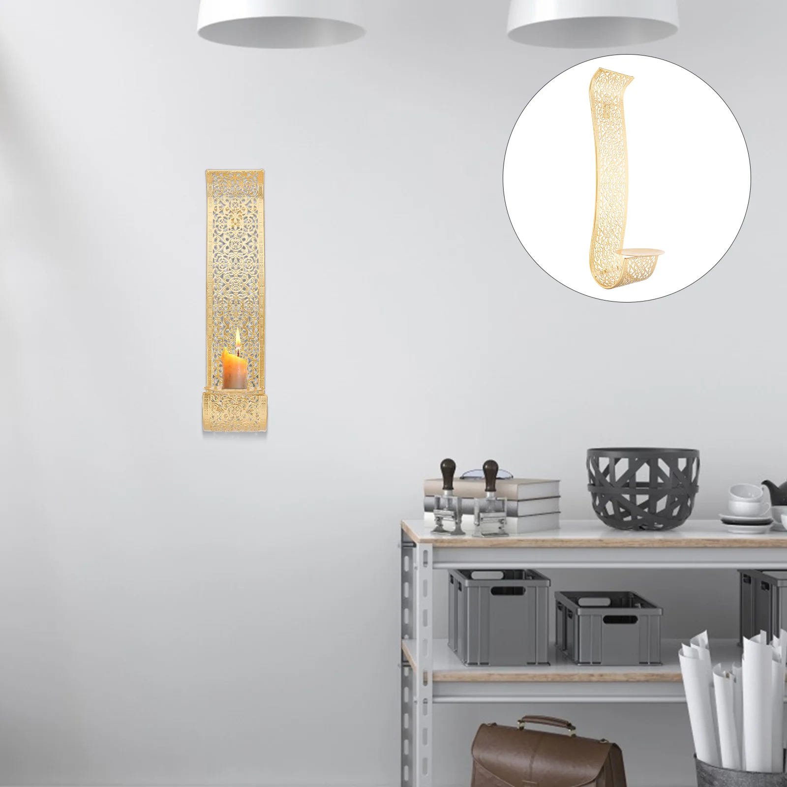 

Wall Holder Sconce Holders Decor Hanging Room Living Candlestick Sconces Mounted Stand Metal Tealight Pillar Farmhouse Iron Gold