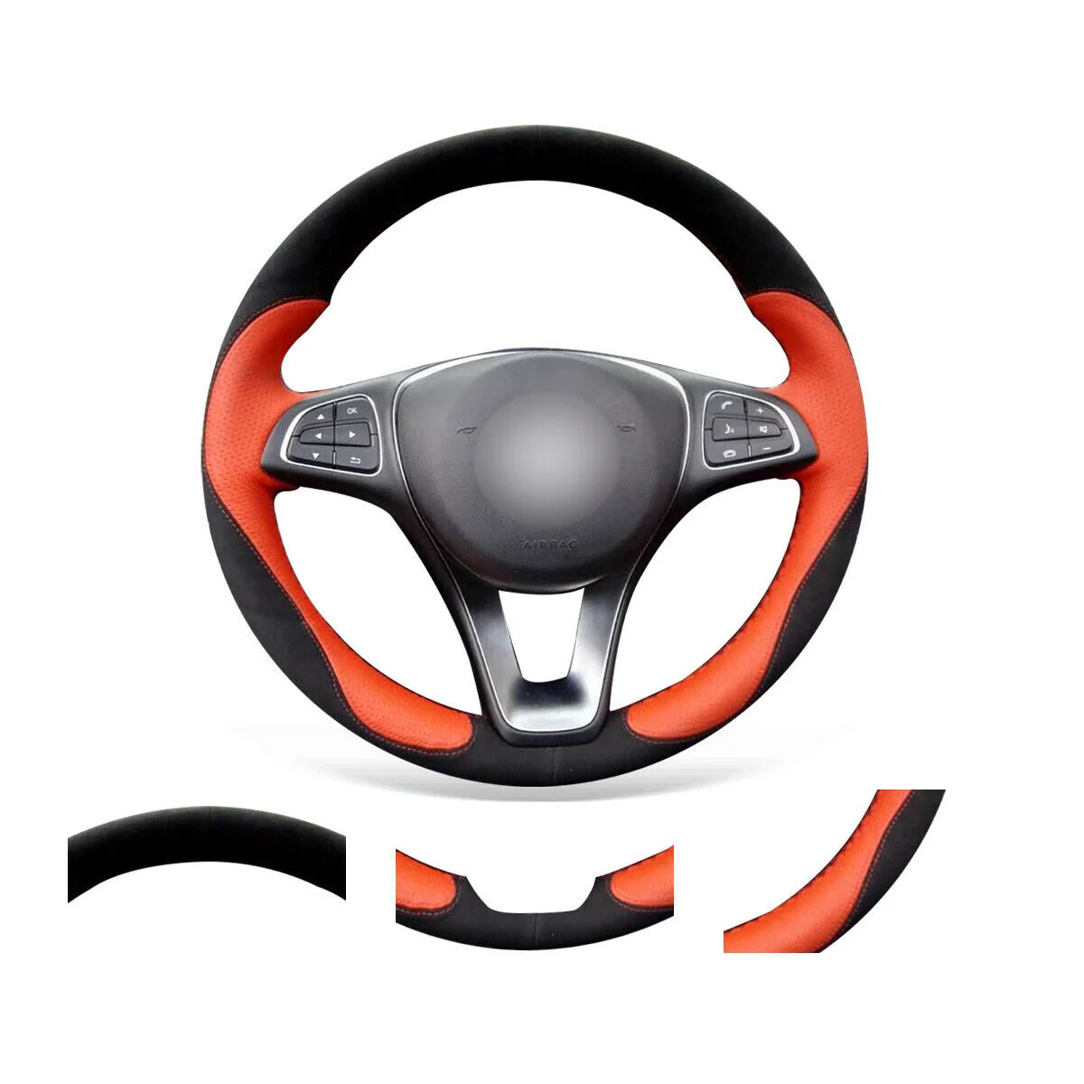 

DIY Custom Soft Black Suede Orange Leather Steering Wheel Cover For Benz W205 C117 C218 W213 X156 X253 W166