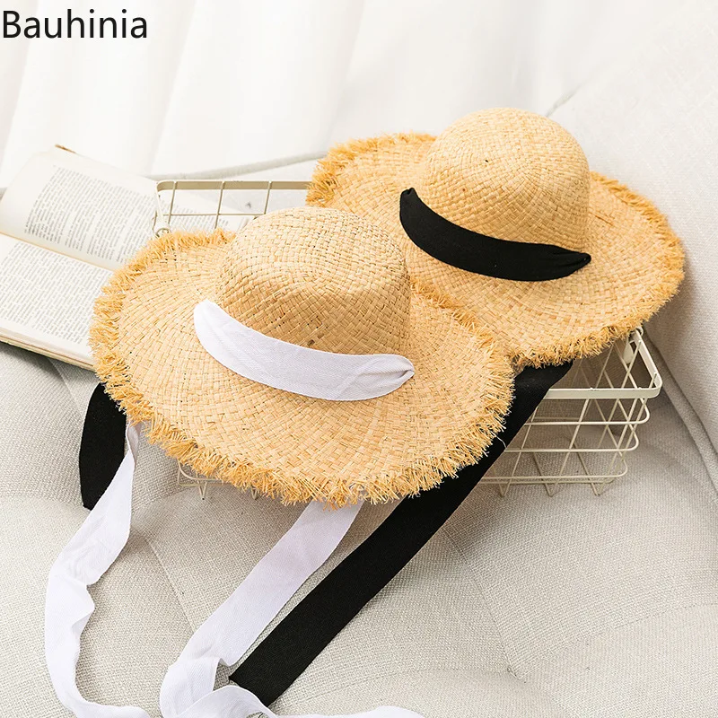 

Summer Ribbon Bowknot Raffia Straw Hat For Women Wide Brim Floppy Shade Dome Sun Protection Hat Outdoor Vacation Beach Hat