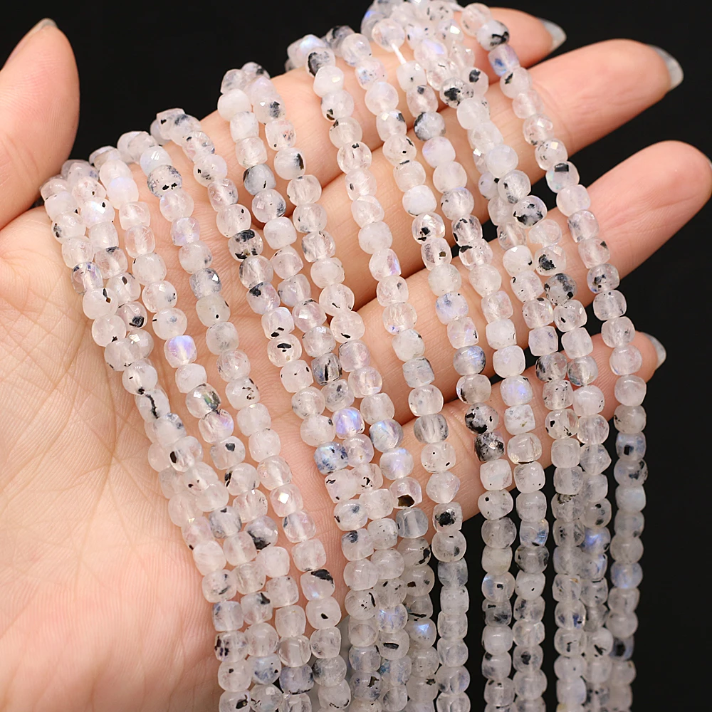 Natural Moonstone Beads Faceted Loose Spacer Square Beads For Jewelry Making DIY Women Bracelet Necklace 4mm Strands