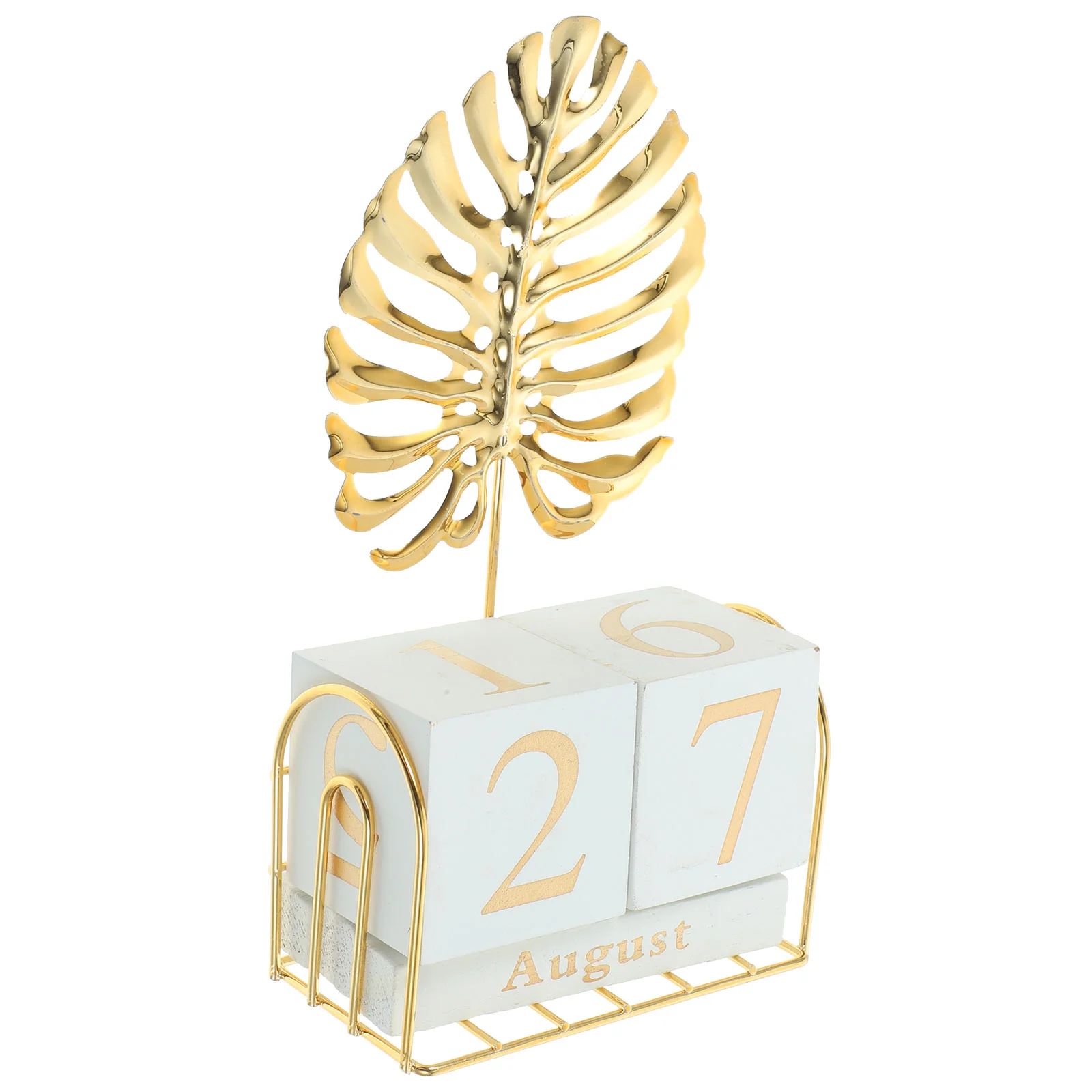 

Calendar Metal Square Artificial Foliage Desktop Decoration DIY Faux Digital Leaf Brick Number Turtle Shell-shaped Wooden