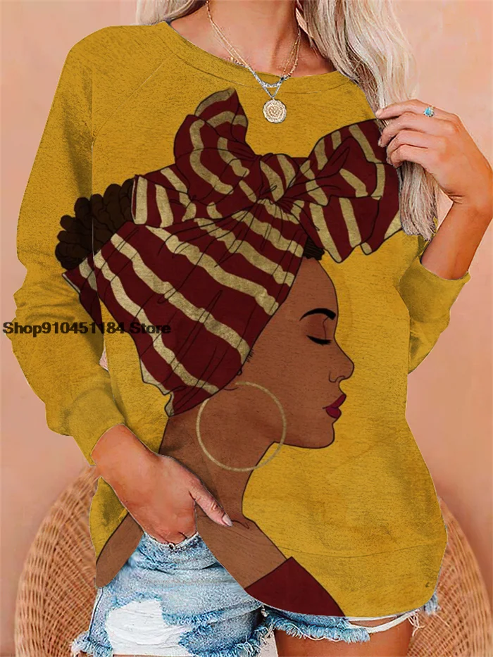 

Spring Autumn Daily Streetwear 2022 New Women's Loose Round Neck Abstract Character Style Digital Printing Long Sleeve Top