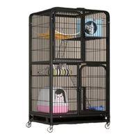 collapsible metal cat kitten ferret cage all direction rotating casters enclosure animal cage with ramp ladders hammock and bed
