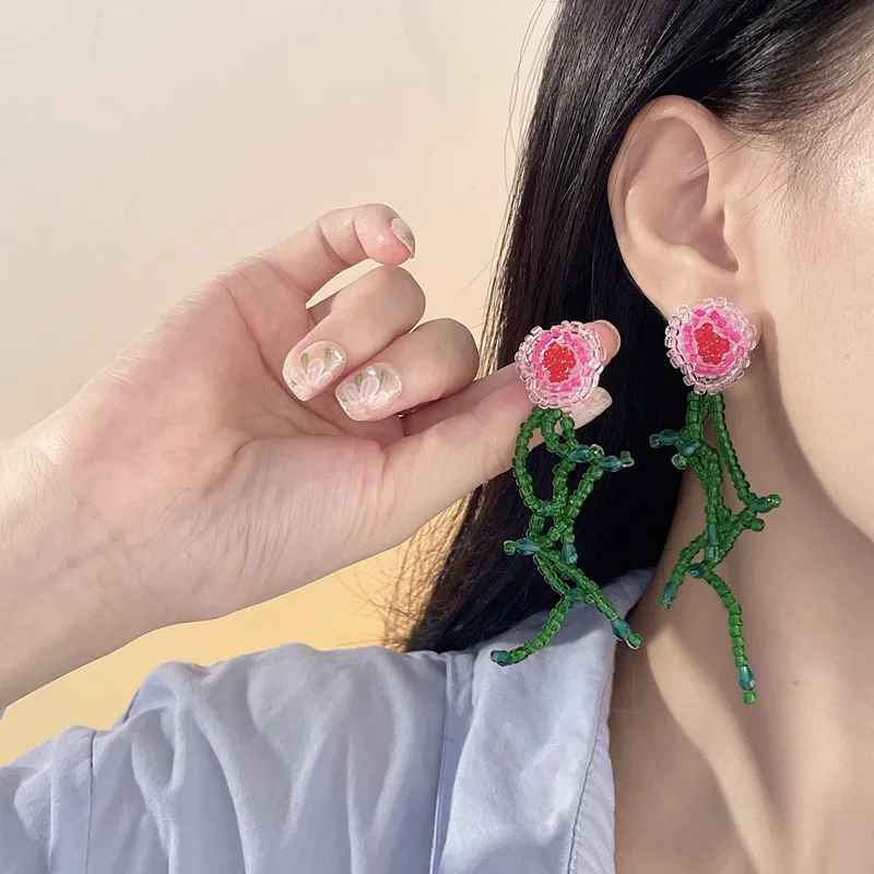 

Korean Chic Handmade Beads Flower Dangle Earrings Brincos Party Jewelry
