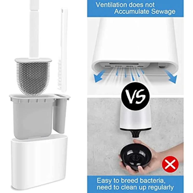 

Toilet Brush, Silicone Toilet Brush with Quick Drying Holder, Wall Mounted and Standing, Easy to Clean, for Bathroom or Toilet