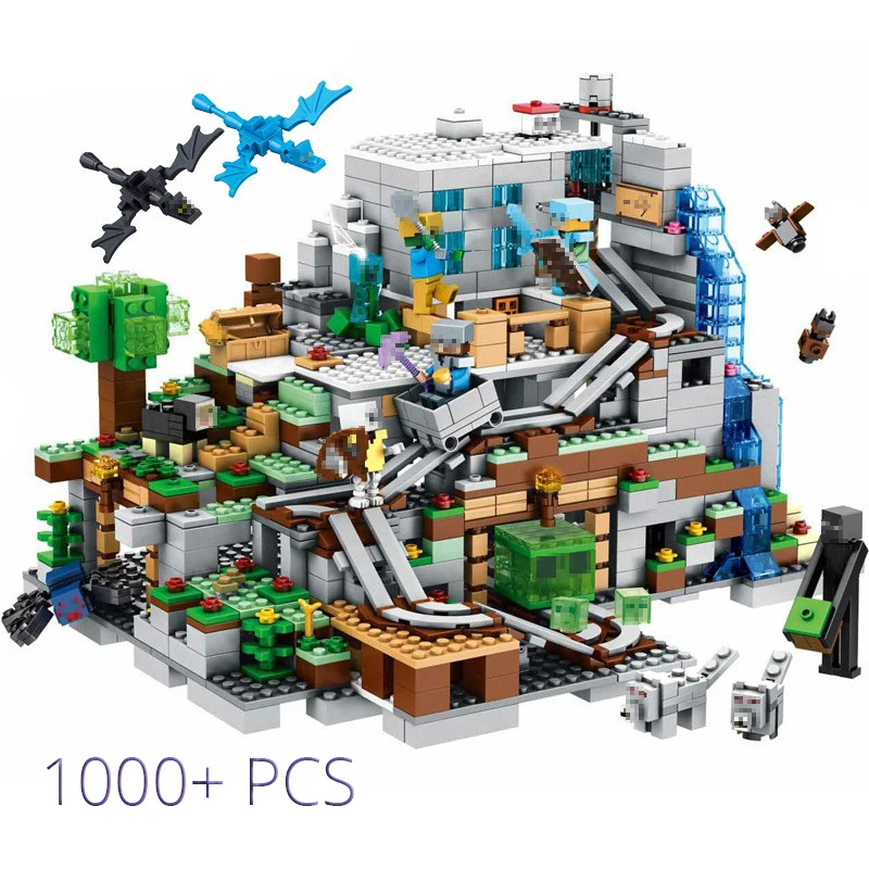 

The Mountain Cave Elevator Village Tree House Building Block With Figures Compatible 21137 My World Bricks Set Gifts Toys
