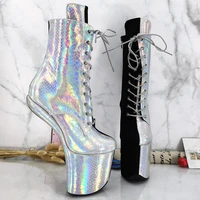 leecabe silver with black upper lace up ankle boots sexy exotic heelless pole dance shoes