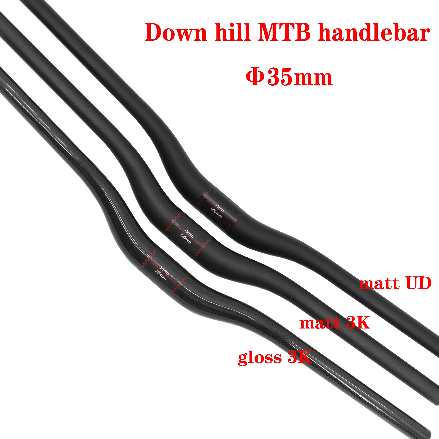 Newest Downhill bicycle 3K UD full carbon fibre handlebar carbon Down hill Mountain bike rise handlebars 35*720-820mm Free ship