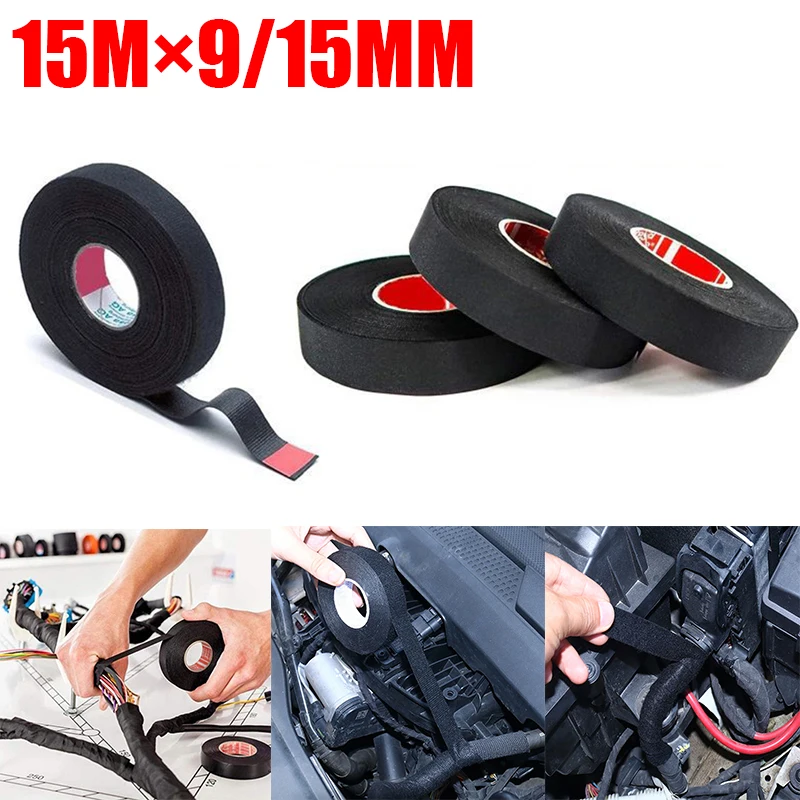 

New 15M Electrical Tape Heat-resistant Adhesive Cloth Tape For Cable Car Harness Wiring Loom Width 9/15MM Electrical Heat Tape
