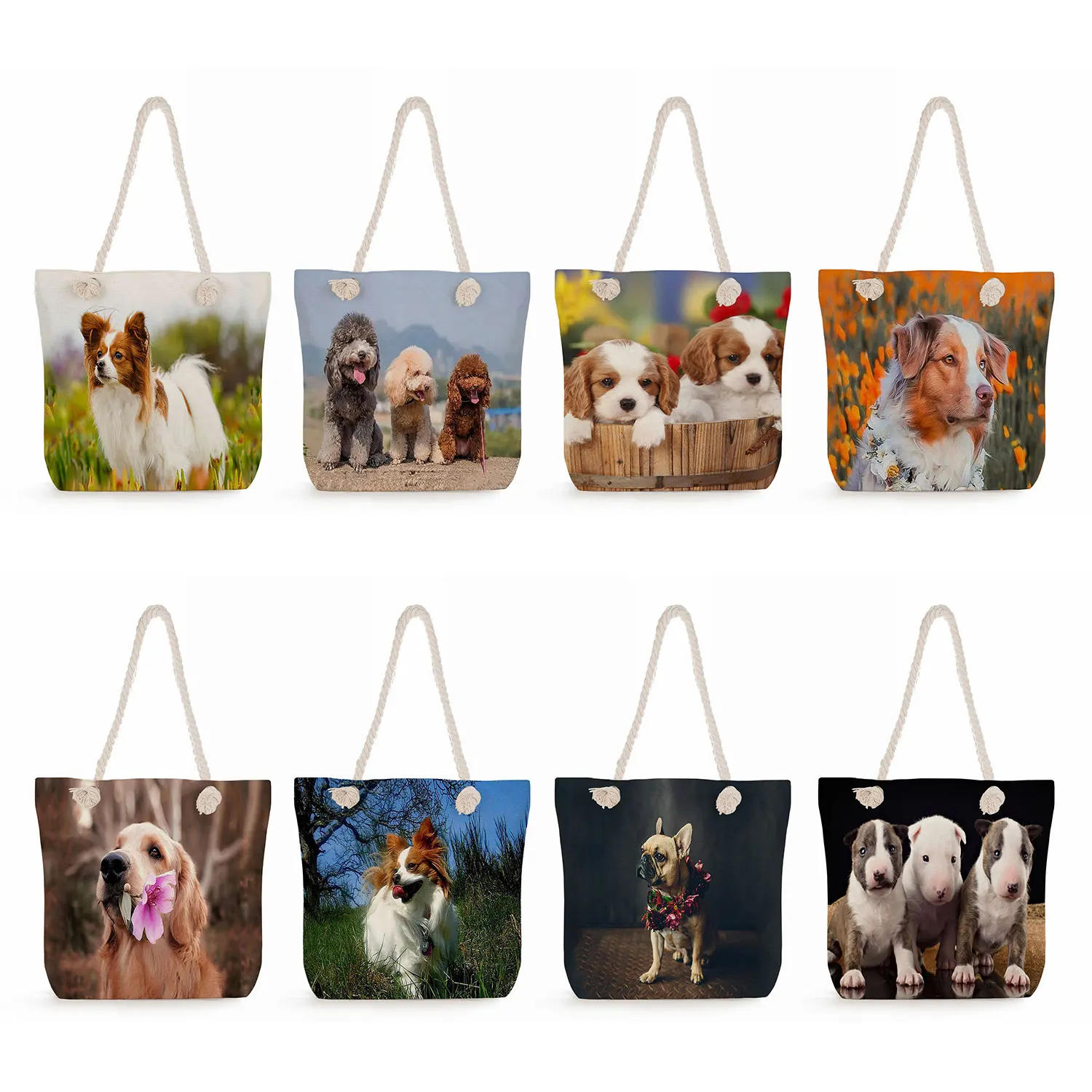 

Dog Printed Shoulder Bags Tote Bags Traveling Hot Sale Fashion With Handbags For Women High Capacity Pomeranian/Chihuahua Kawaii