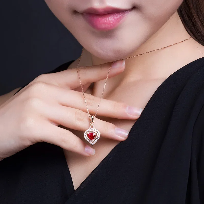 Фото Натуральный рубиновый кулон из розового золота 14K, ювелирное украшение для женщин, изысканные украшения, подвеска из розового золота 14K №4