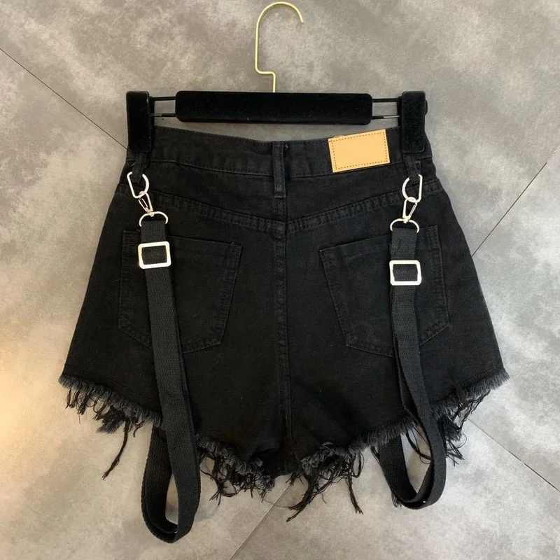 Женские трендовые шорты с бусинами и плечевым ремнем короткие джинсовые