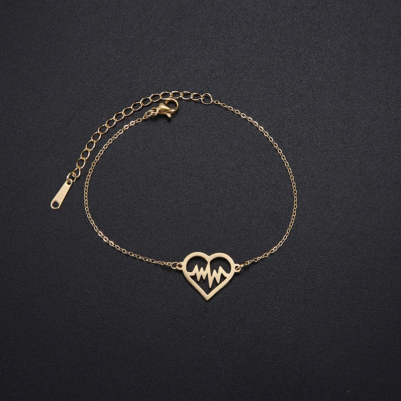 

Stainless Steel Bracelet for Women Hollow Heartbeat Pendant Bracelet Fashion Jewelry Lover Anniversary Gift