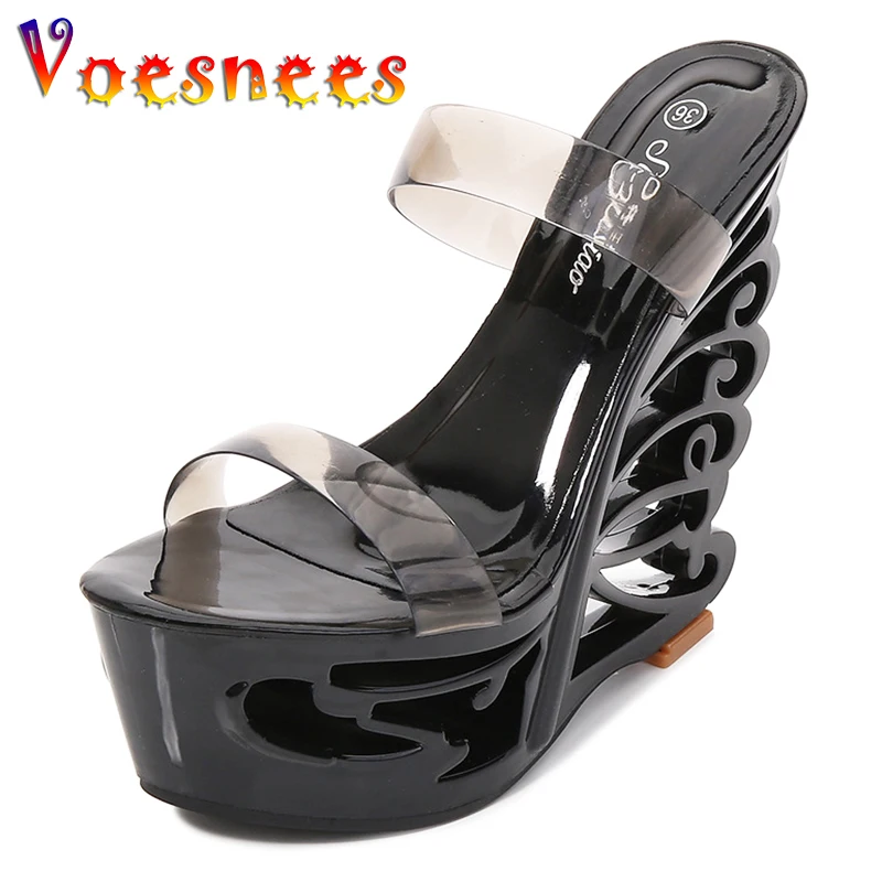 

Shoes Female Slipper Wedges Women Shoes PVC Transparent Slope Heel Shoes Woman Summer 2023 Sexy Extra High Heels 14.5CM Sandals