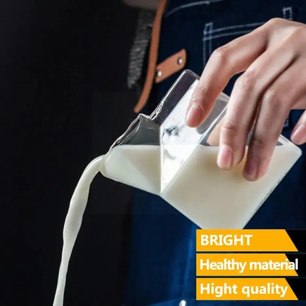 

350ml Transparent Milk Box Cup Milk Box Shape Glass Cups Bottle For Juice Cute Coffeecuptea Drinkware Students Dri I6x2