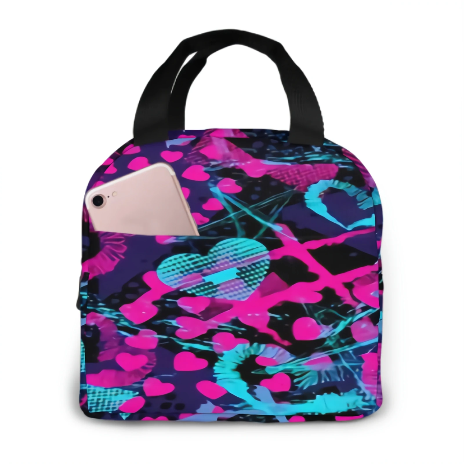 

Sport Pattern Lunch Box with Adjustable Shoulder Strap Reusable Zipper Cooler Tote Bag for Work,Picnic,Camping