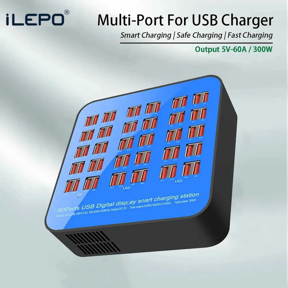 

300W/200W/100W 10/20/40/60 Ports USB Charger For Android iPhone Adapter Multifunctional HUB Charging Station Dock Socket
