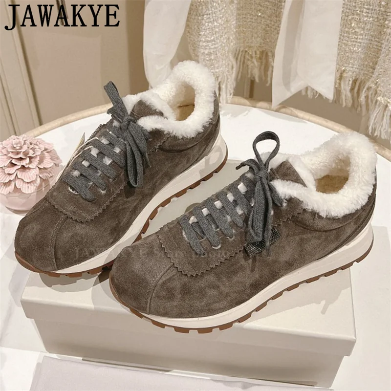 Женские кроссовки с шерстяной подкладкой круглым носком на шнуровке