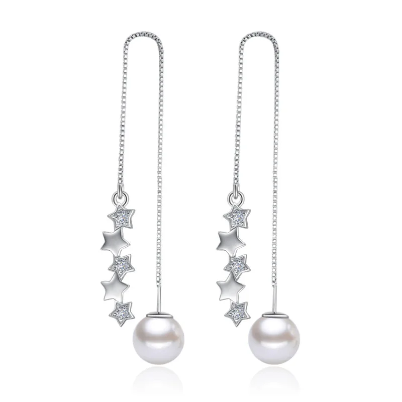 

New Trendy Fringe Earrings Female Temperament Iong Pearl Ear Line Cute Wishing Five-Pointed Star Meteor Ear Line Gift For Women
