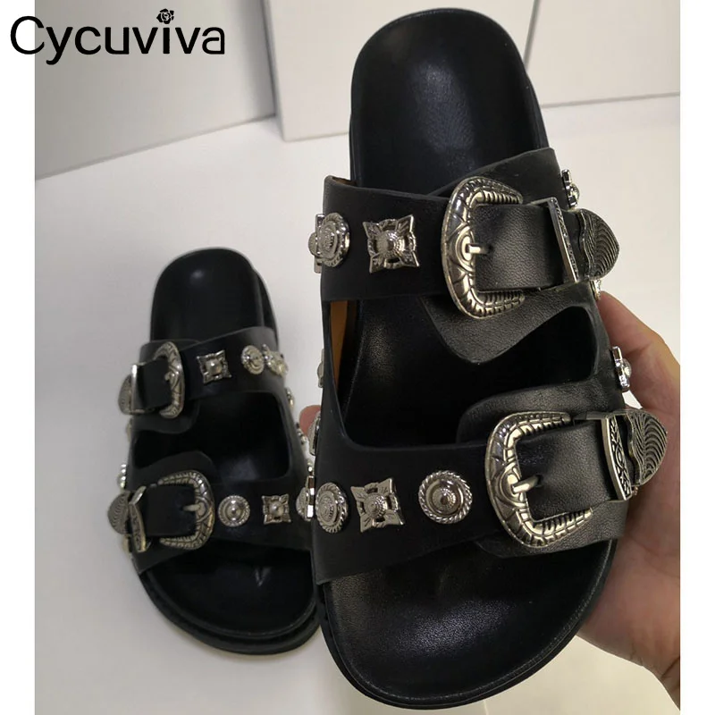 

Мюли женские кожаные с открытым носком, повседневные сандалии на плоской подошве, Пляжная прогулочная обувь, черные, 2023