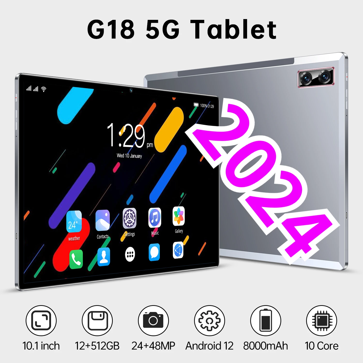 

2023 World Premiere Tablet Android Tab G18 MTK 6797 Deca Core 12GB 512GB 10 inch FHD+ Display 24MP 8000mAh 5G Network Tablets