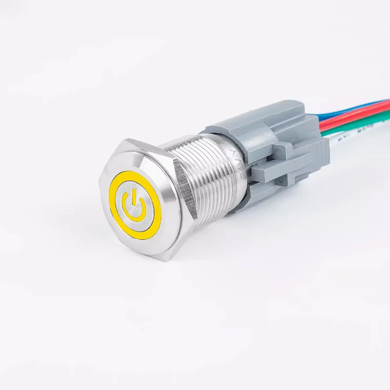 

Металлический кнопочный переключатель 16/19/22 мм, 220 В, самовосстанавливающаяся кнопка питания, самоблокирующаяся, водонепроницаемая, стандартная мощность 12 В, 24 В, ПК, переключатель