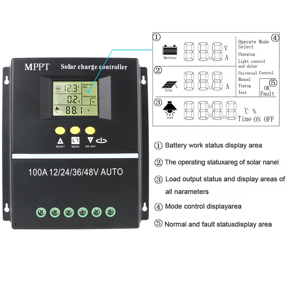 Контроллер Заряда Солнечной Батареи С ЖК-дисплеем Быстрая Зарядка Для
