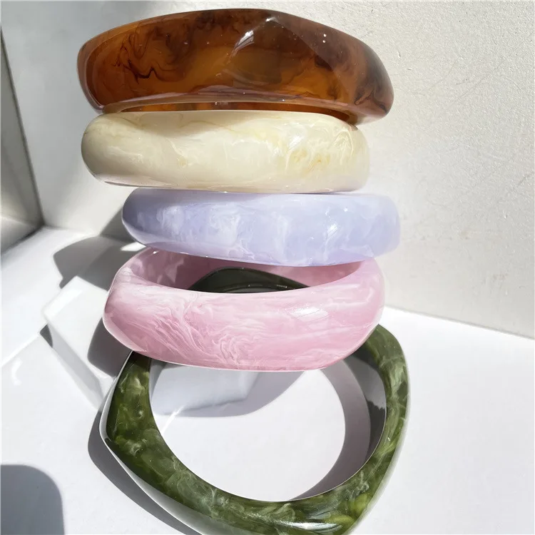 

New MARBLE Acrylic Bangle Shaped Resin Square Round Bracelet Wholesale