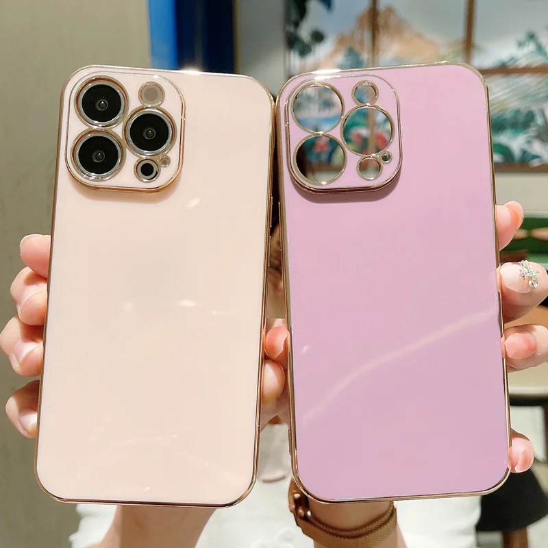 

Роскошный мягкий силиконовый чехол для IPhone, Одноцветный, квадратный, позолоченный, подходит для 13, 12, mini, 11 pro, XS max, XR, x, 8, 7, 6