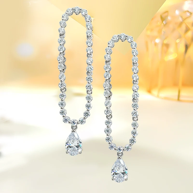 

Женские универсальные серьги из серебра 925 пробы, инкрустированные высокоуглеродистыми бриллиантовыми каплями воды и белыми бриллиантами