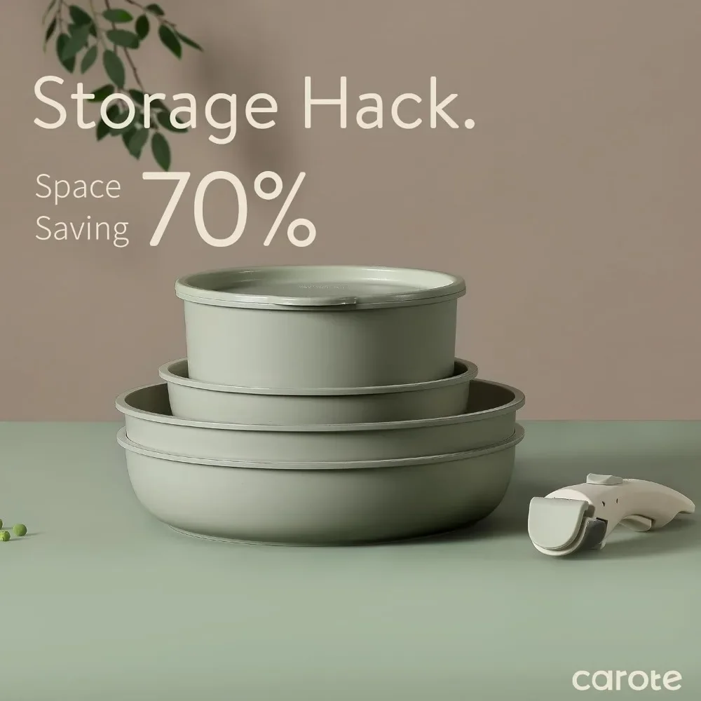 Набор из 11 кастрюль и сковородок антипригарная кухонная утварь со съемной ручкой