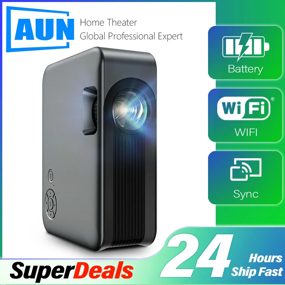 A30C Pro Projector Portable AUN LED MINI Projector Home Smart TV Box Home Theater Projectors Cinema Beamer 4k Video via HD Port
