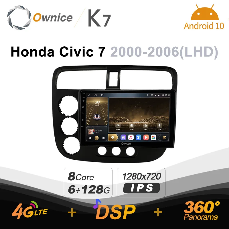 

Ownice K7 Android 10.0 Car Radio Stereo for Honda Civic 7 2000 - 2006 Support Front camera 4G LTE 360 2din Auto Audio 6G+128G