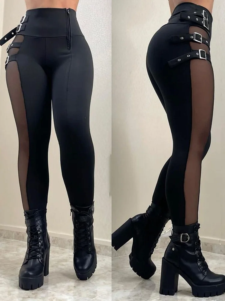 

Брюки с завышенной талией и сетчатыми вставками