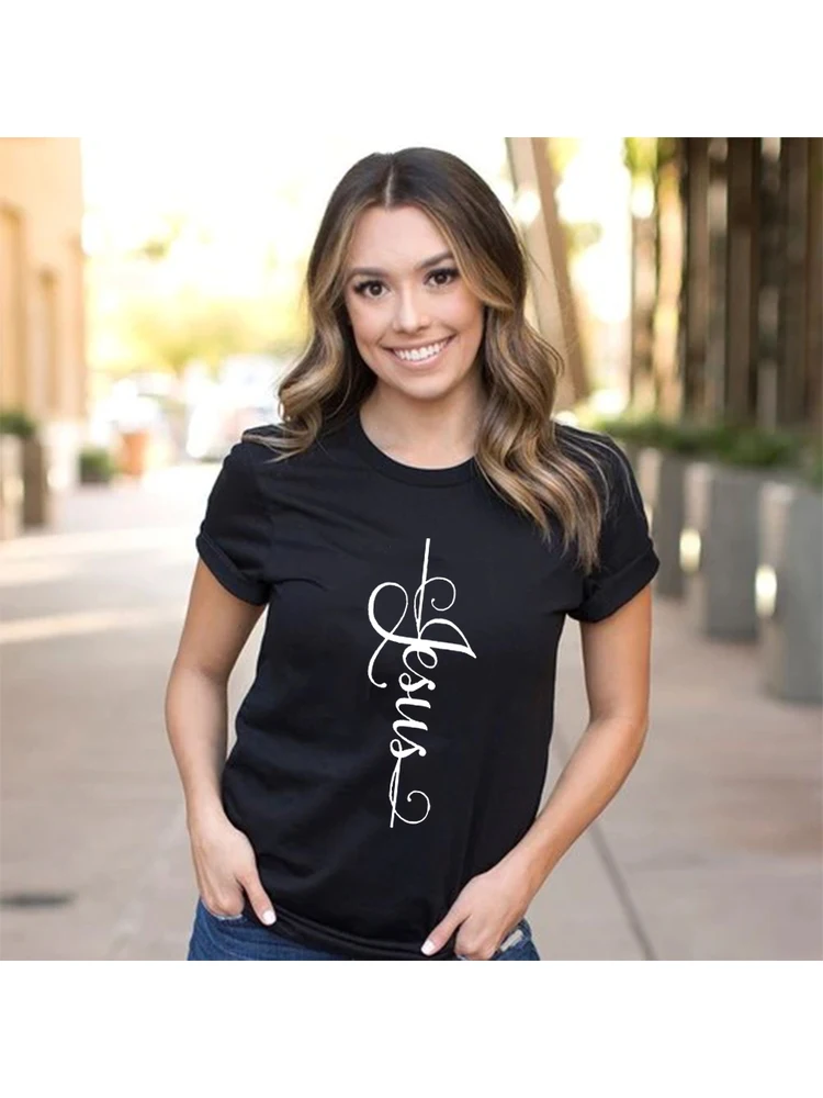 Футболка женская с надписью Jesus Cross повседневный топ графическим принтом в стиле