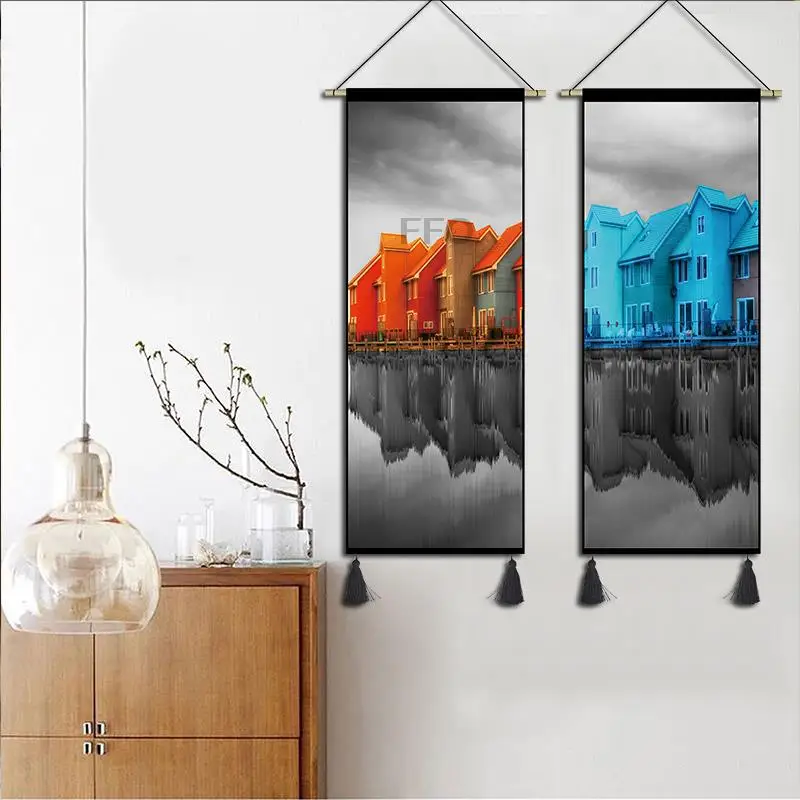 

Nordic Hanging Painting Black And White Architectural Tapestry Bedroom Living Room Decor Painting Corridor Porch Art Tapestries