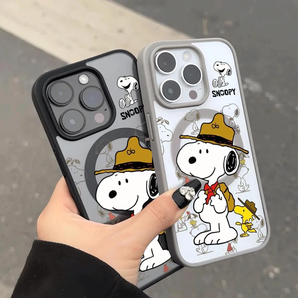 Фото Новый аниме-чехол для телефона Snoopy Magsafe, защитный чехол для iPhone 17 Air 16 15 14 Plus 13 Pro Max, TPU, с беспроводной зарядкой, подарок для девочек №3