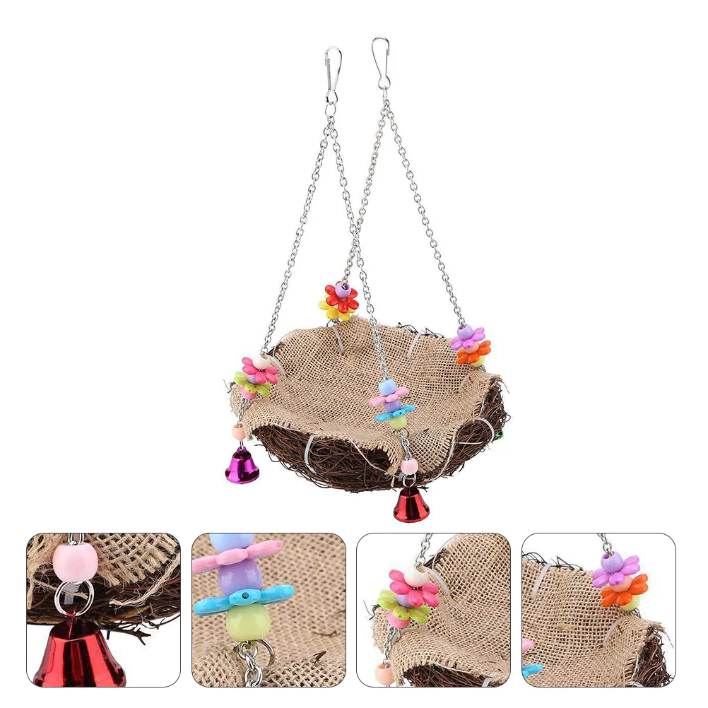 

Parrot Bird Cagechewinghanging Birds Swing Bite Bell Accessories Parakeets Chew Stand Parrots Pet House Plaything Wooden