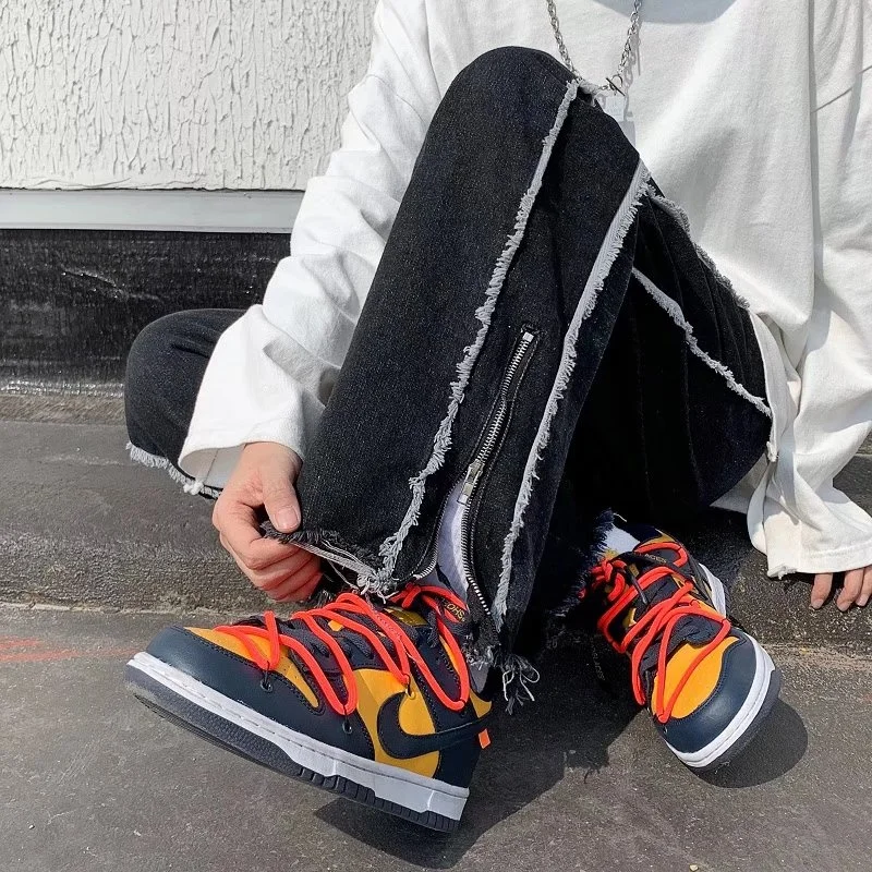 Black Jeans Baggy Men Fashion Retro Casual Wide Leg Jeans Men Streetwear Loose Hip Hop Straight Denim Pants Mens Trousers S-3XL