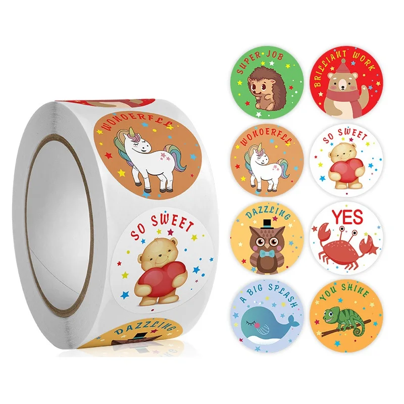 

Kids DIY 100-500pcs 1inch Animal Sticker Toy Game Reward Label Gift Sealing Decoration Suppliess