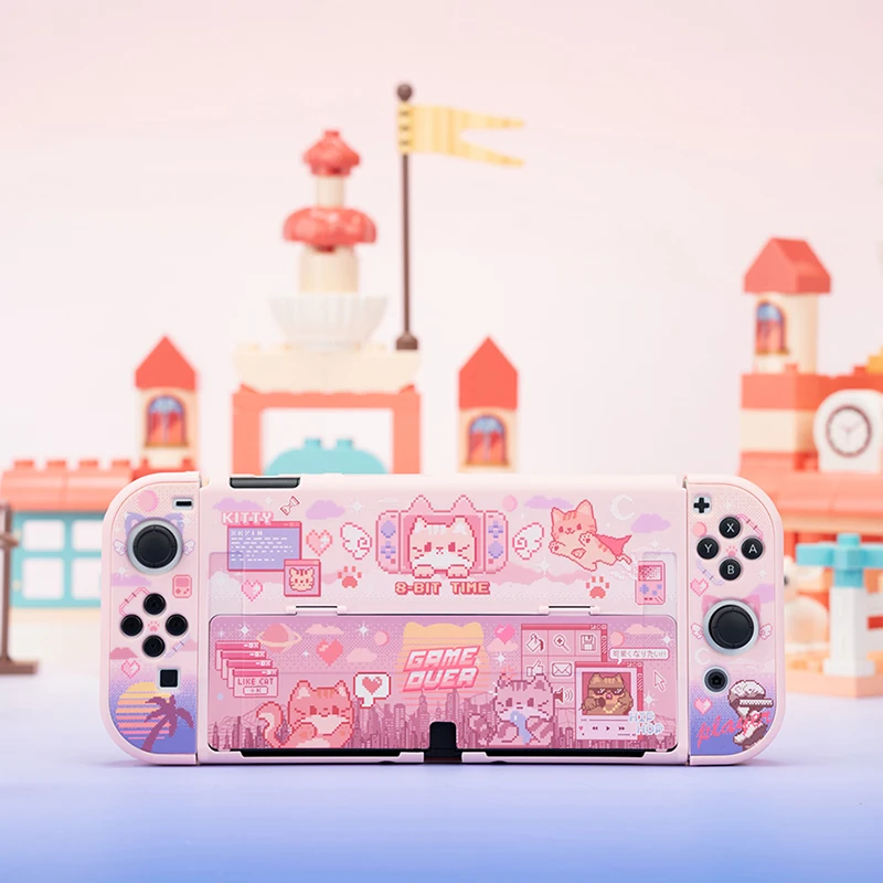

Cute Cat Cartoon Switch OLED Protective Shell Hard PC Cover JoyCon Controller Game Housing for Nintendo Switch OLED Accessories