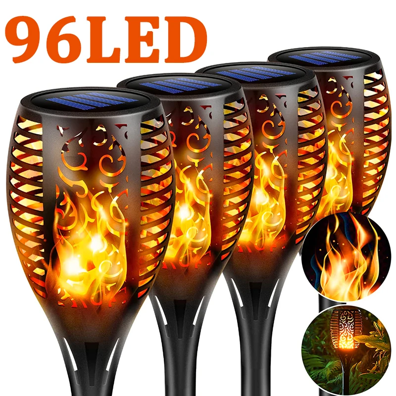 

1/4Pcs 96LED Outdoor Solar Torch Lights Waterproof Garden Patio Flickering Dancing Flame Lamp Lawn Path Yard Lamps Decoration