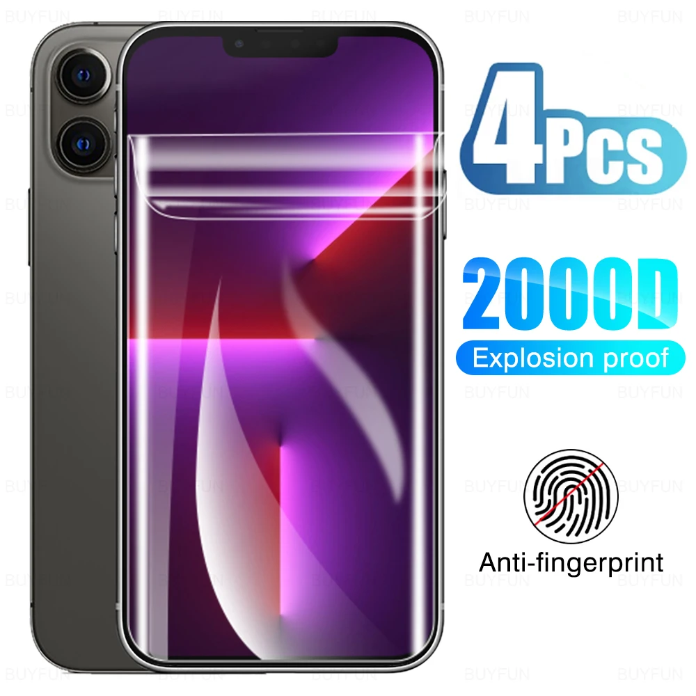 

Гидрогелевая пленка для iPhone 13 12 11 SE Pro Max Mini, 4 шт., полное покрытие, Защита экрана для X XR XS 8 7 Plus 2020, не безопасное стекло